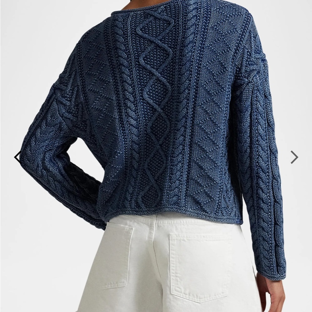NWT Polo Ralph Lauren Navy Cable Knit Aran Sweater with Flag - Picture 4 of 5